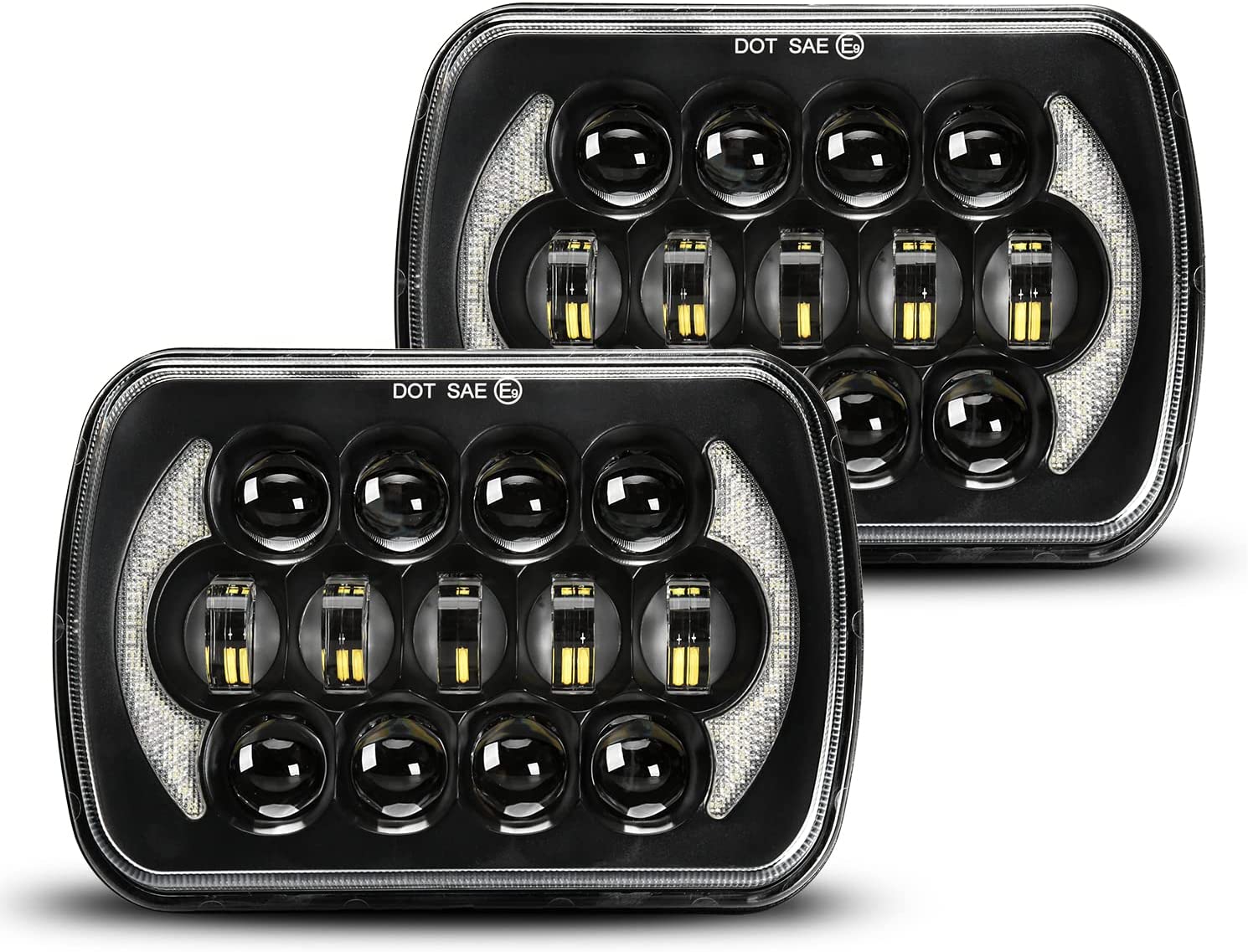 Lxlight Pair 5x7 6x7 High Low Beam LED Headlights Compatible With Jeep Wrangler Yj Cherokee Xj H6054 H6054ll 69822 6052 6053 Angel Eyes Drl Black 105w