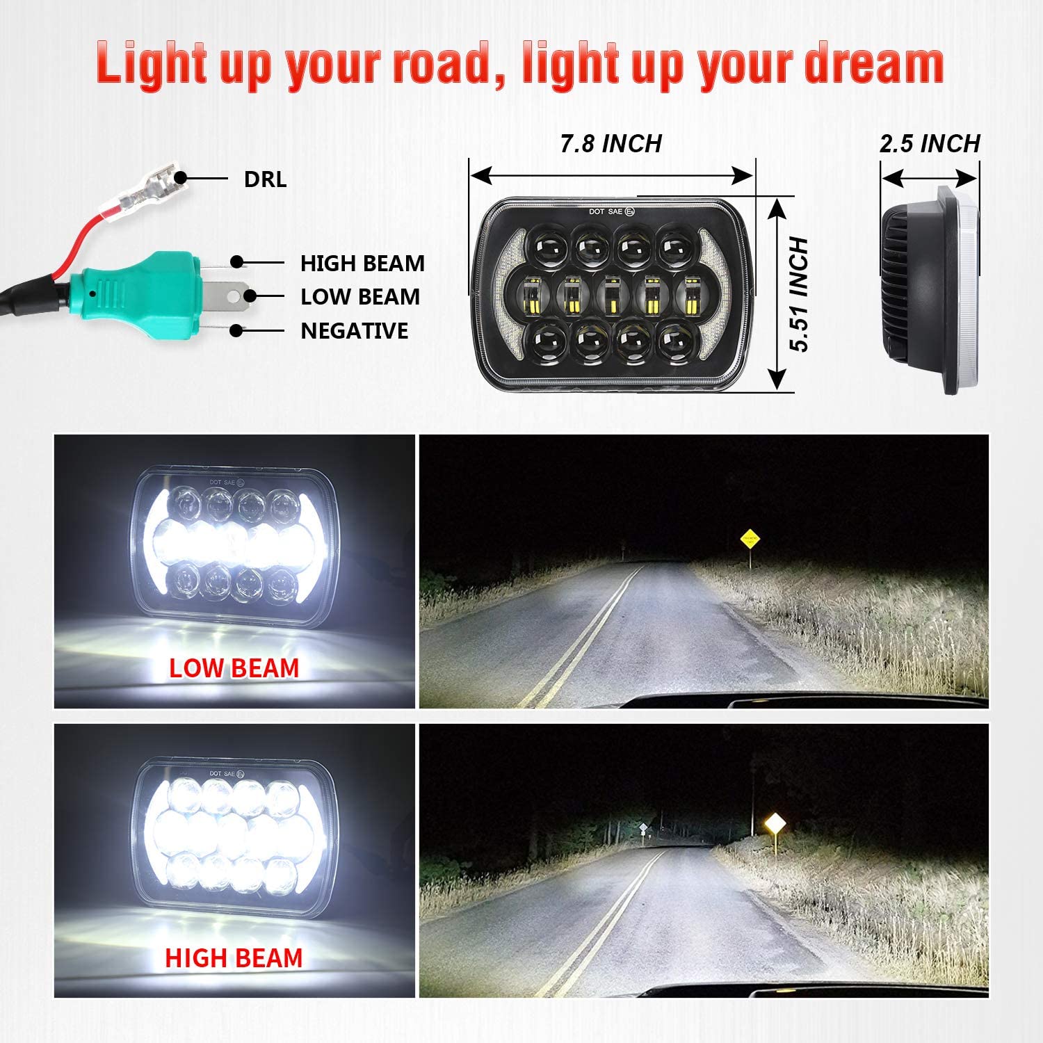 Lxlight Pair 5x7 6x7 High Low Beam LED Headlights Compatible With Jeep Wrangler Yj Cherokee Xj H6054 H6054ll 69822 6052 6053 Angel Eyes Drl Black 105w