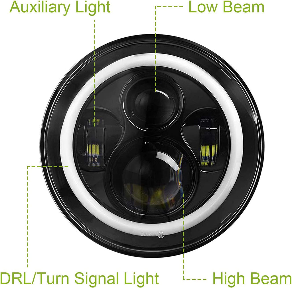 Moclever Round Halo LED Headlight 2pcs 7 Inch Headlights 6000 Lumens Offroad Light Angle Eyes Compatible With Jep Wrangler Tj Jk Cj H4 To H13 Adapter Plug And Play