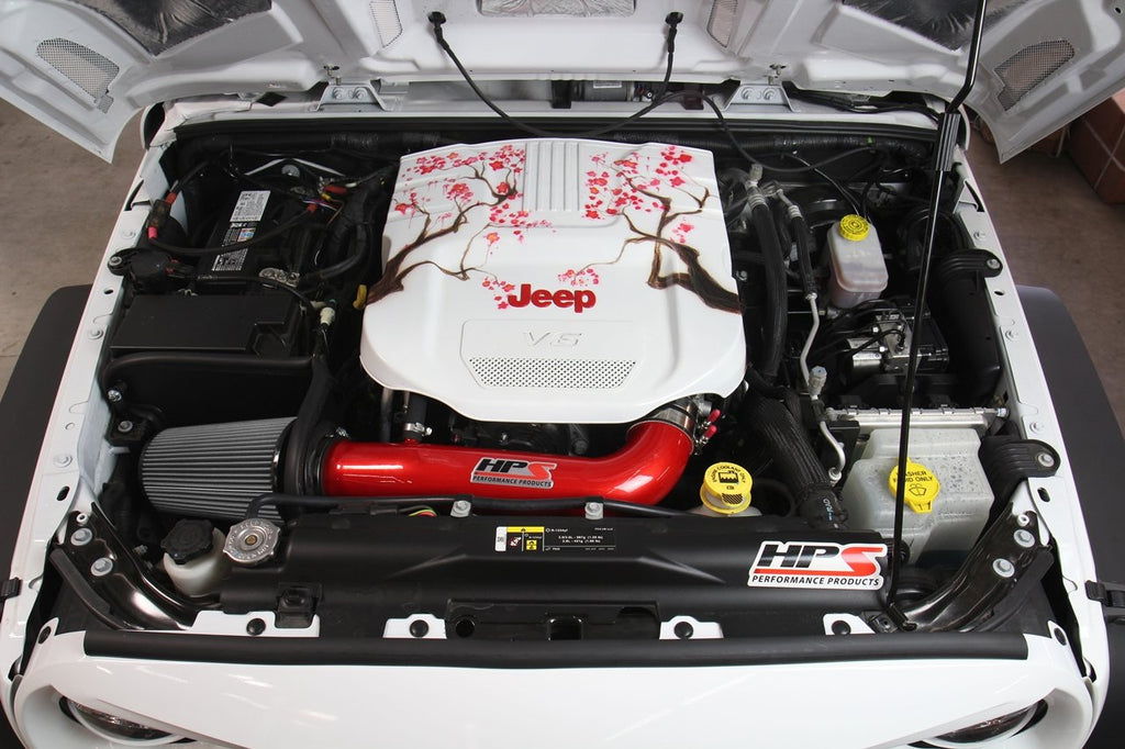 HPS Shortram Air Intake Kit 2012-2018 Jeep Wrangler JK 3.6L V6, Includes Heat Shield, Black