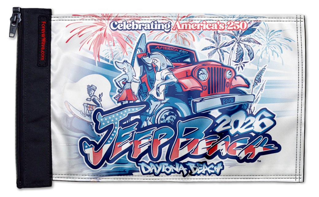 Jeep Beach 2026 12"x18" Forever Wave Flag for Golf Carts