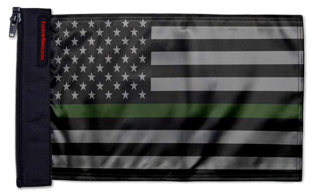 USA Subdued Thin Green Line 12"x18" Forever Wave Flag for Golf Carts