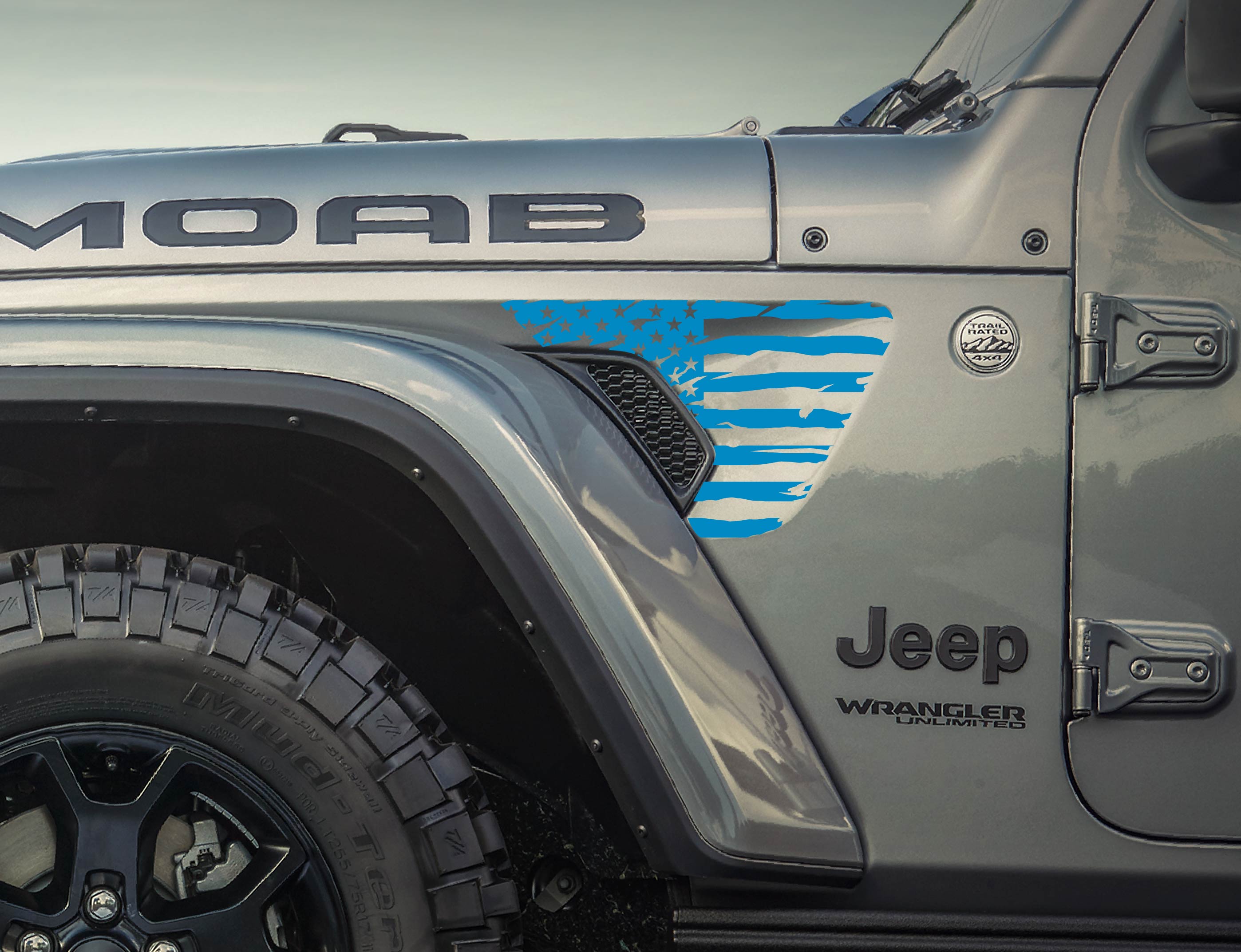 Distressed Large USA American flag Jeep Wrangler & Gladiator JL Fender Vent Flag Decal-Pair