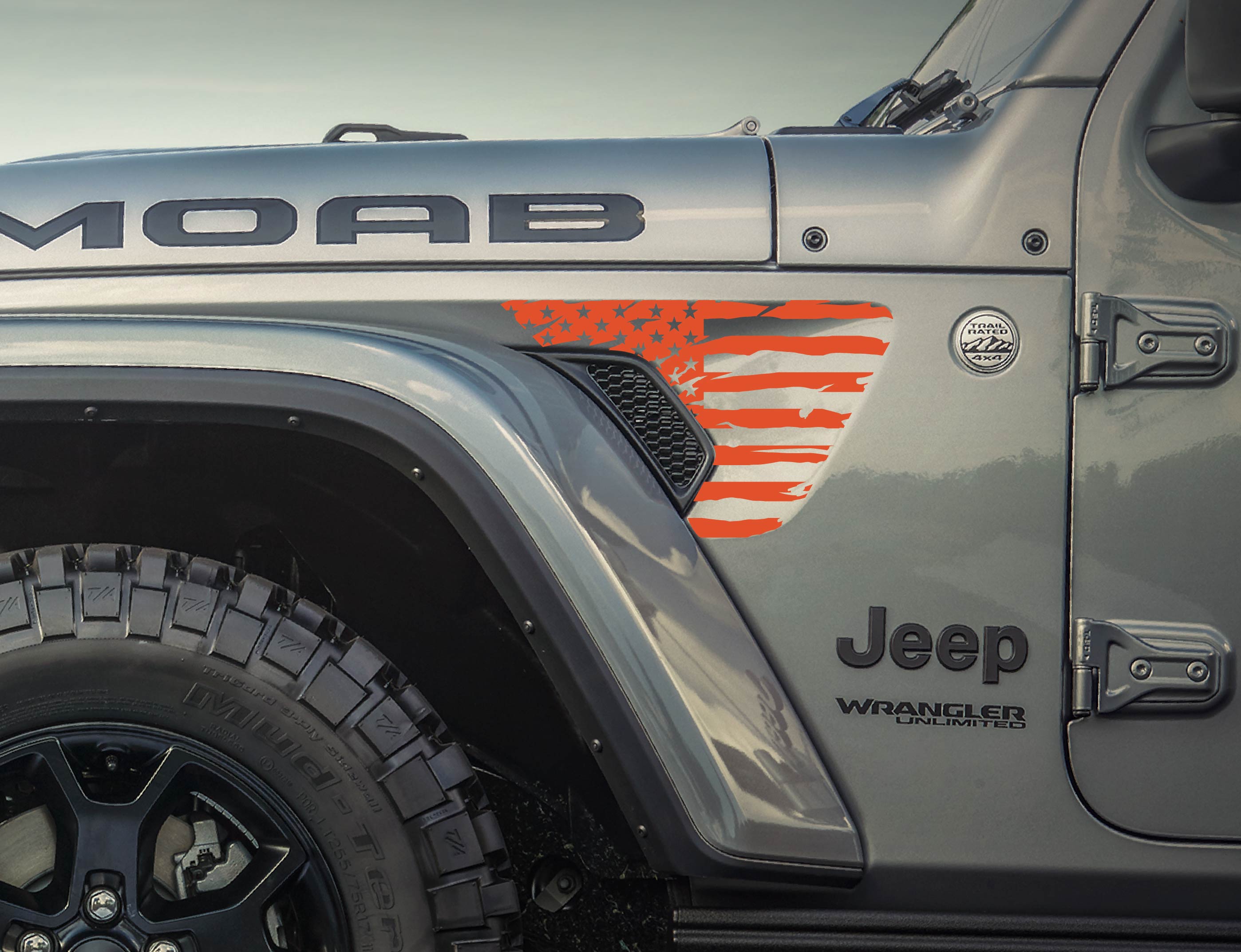 Distressed Large USA American flag Jeep Wrangler & Gladiator JL Fender Vent Flag Decal-Pair