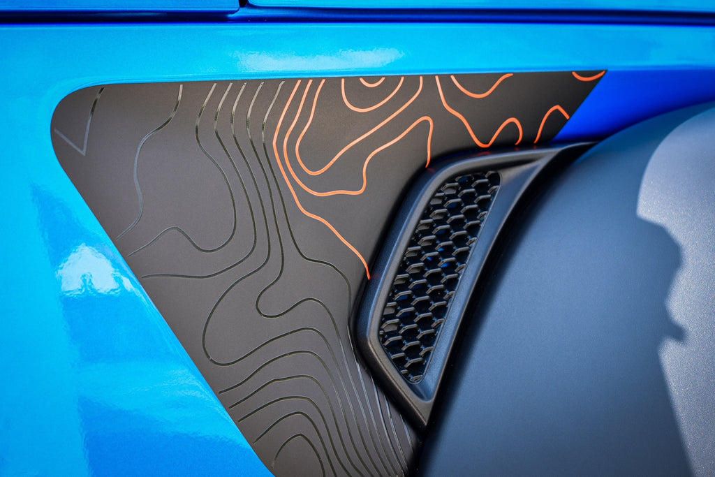 Arctic Mojave Printed Accent Color Topographical Rubicon Blackout Decal- Fits Jeep Wrangler & Gladiator JL Fender Vent Decal-Pair
