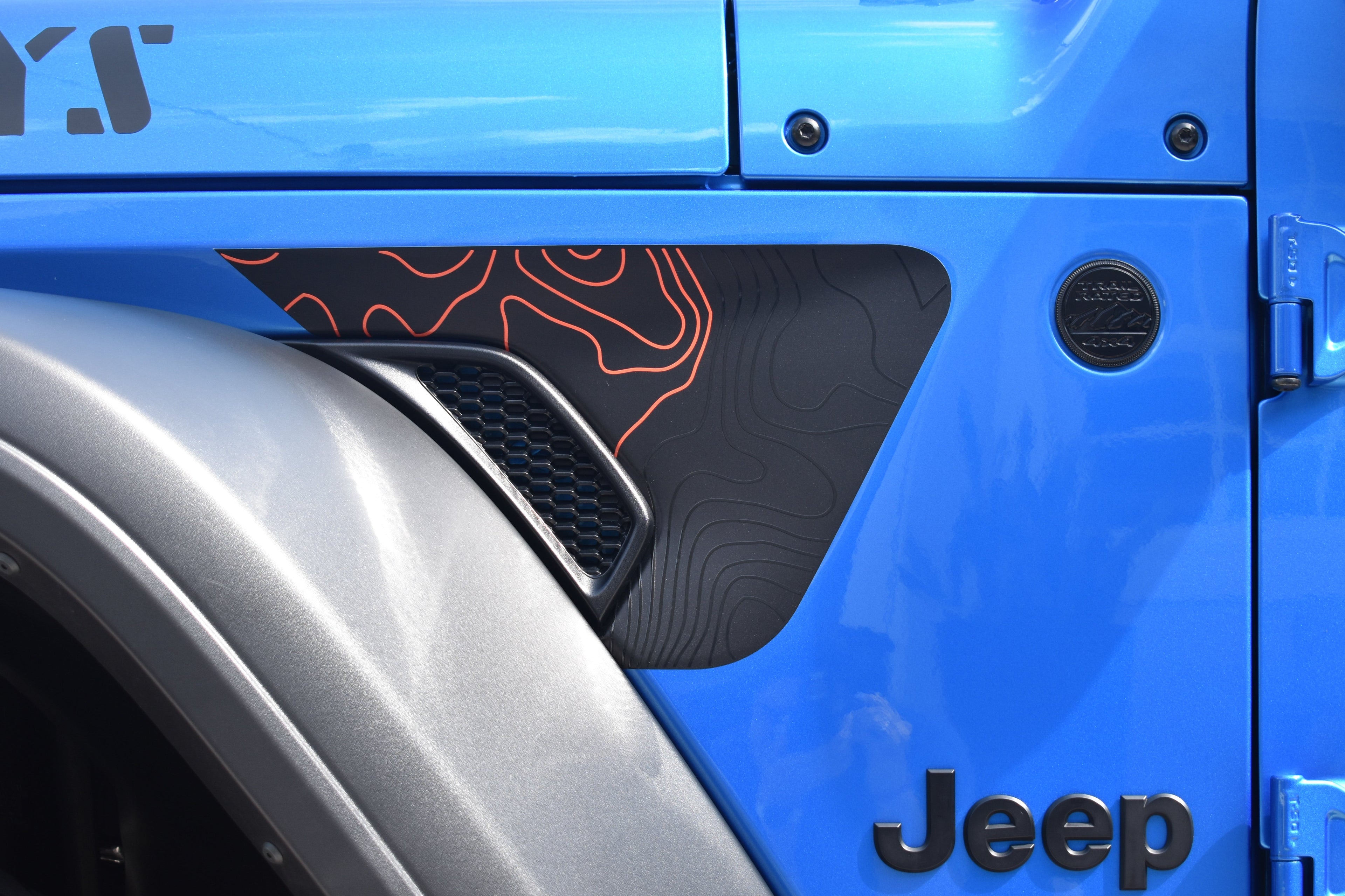 Arctic Mojave Printed Accent Color Topographical Rubicon Blackout Decal- Fits Jeep Wrangler & Gladiator JL Fender Vent Decal-Pair